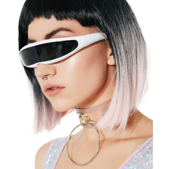 Модные личностные рыбий образные солнцезащитные очки лазерные робот