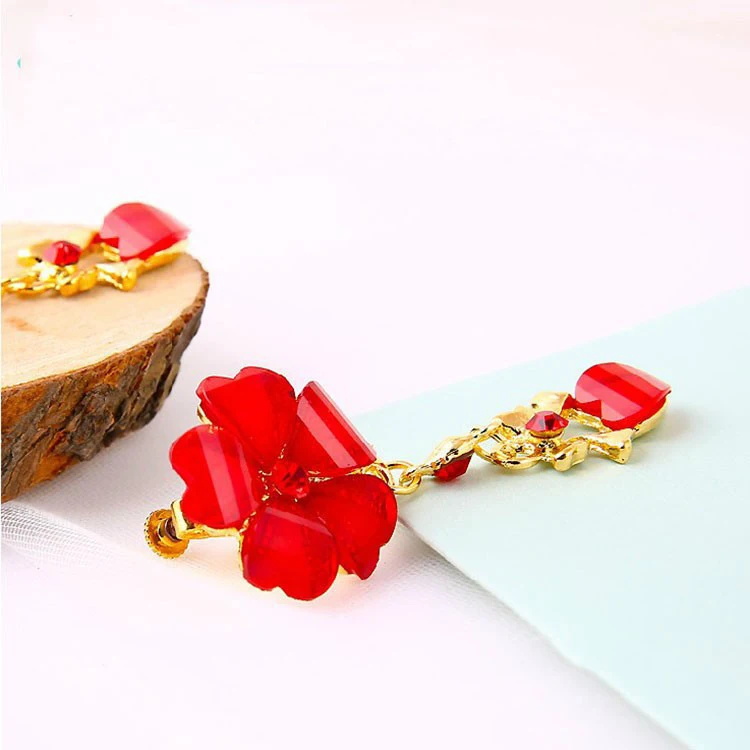 HIMSTORY Beautiful Rose Red Flower Earrings for Women Fashion Wedding Jewelry Heart Shape Drop | Украшения и аксессуары