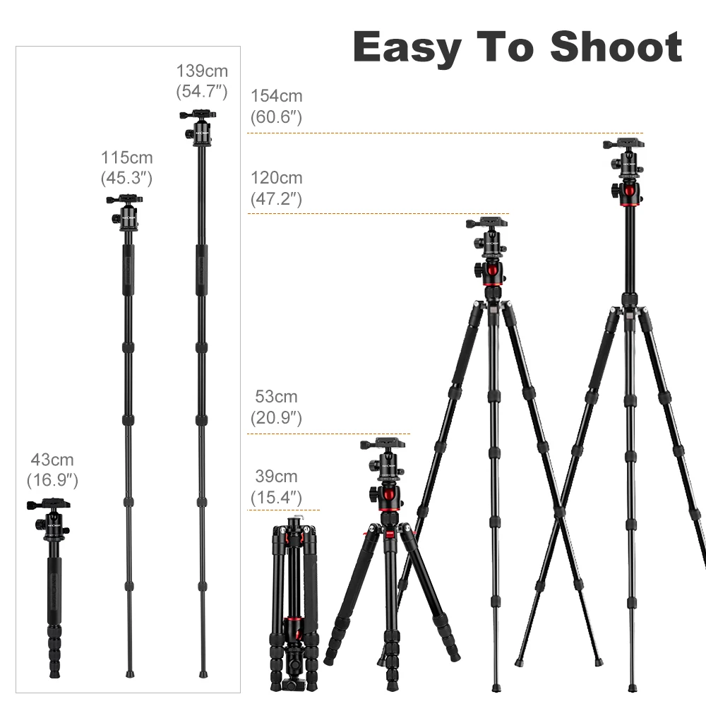 K & F Concept TM2515T DSLR штатив для камеры 60 дюймов профессиональные магниевые