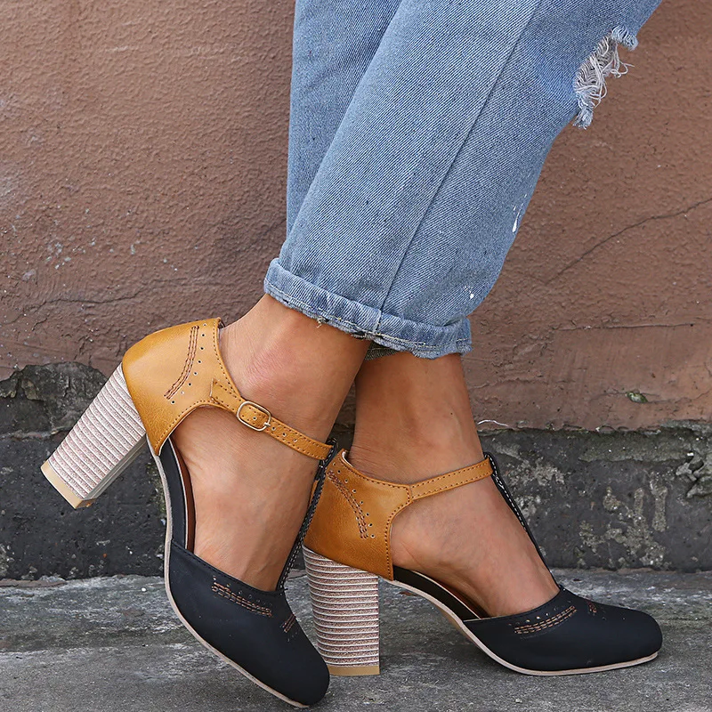 2019 New Summer Women Fashion High-heeled Sandals Rome Buckle Casual Chunky Heels b130 | Обувь