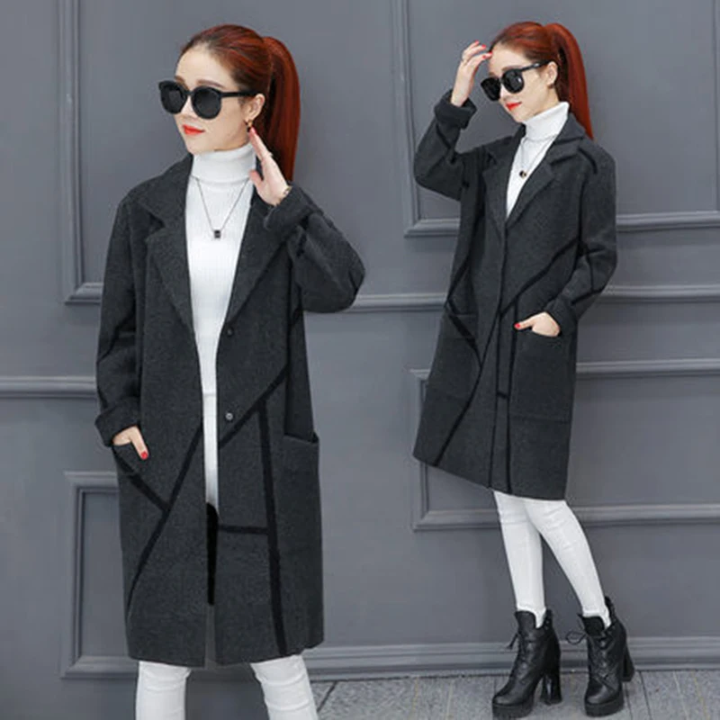 2017 autumn winter women sweater jacket Fashion medium long wool knitted Korean cardigan slim coat yz434 |