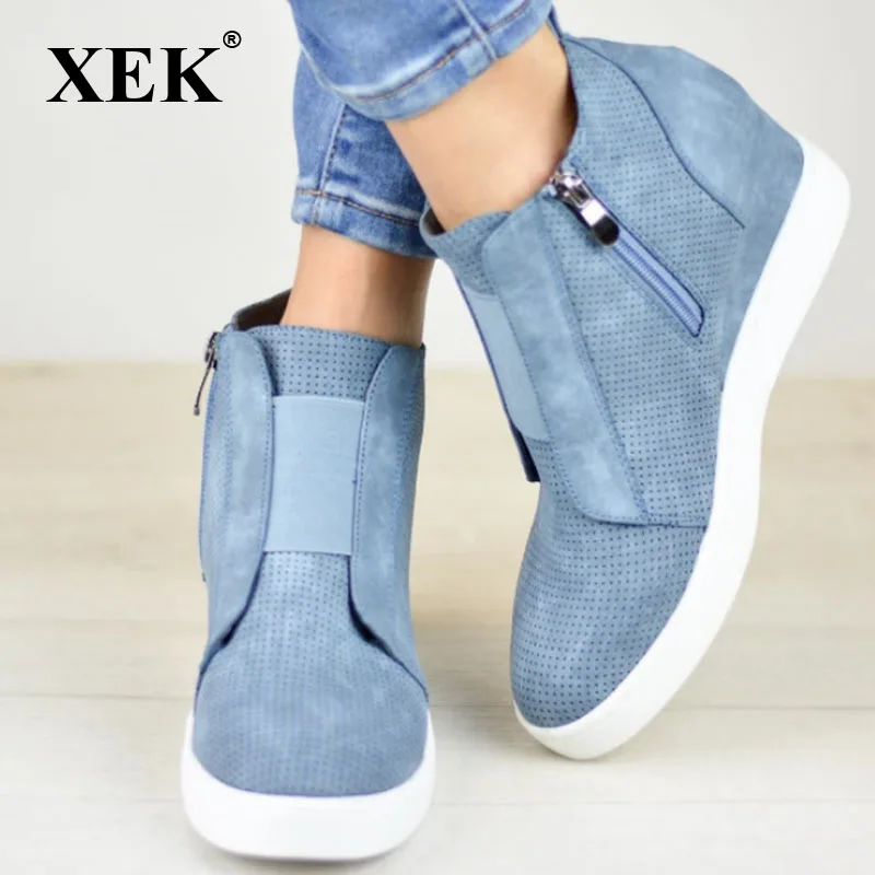 Женская обувь на молнии XEK увеличивающая рост высоком каблуке zapatos mujer ZLL366|Женские