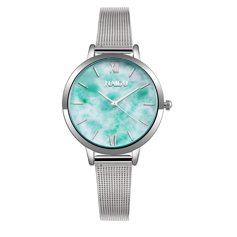green Fashion Luxury Women Metal Mesh Watch Wrist Casual Quartz High Quality Stainless Steel saat reloj de mujer montre femme - Color: green