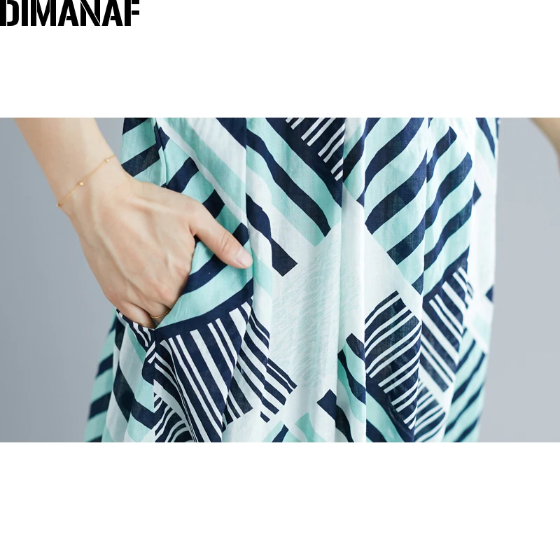 Женское пляжное платье DIMANAF хлопковое большого размера в полоску 5XL 6XL|Женские