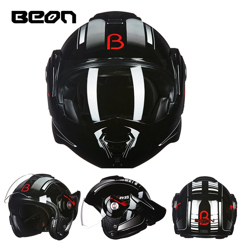 The New BEON flip up motorcycle helmet can be converted into retro chrome blue double lens modular full face helmets 702 | Автомобили и