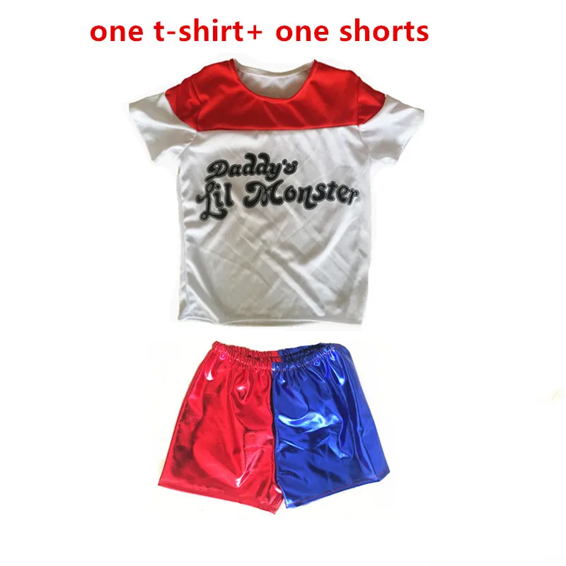 kids t-shirt shorts Детский карнавальный костюм для девочек, отряд самоубийц, Харли Куинн, Джокер, подарок на Хэллоуин, Рождество, Год, вечерние костюмы - Цвет: kids t-shirt shorts