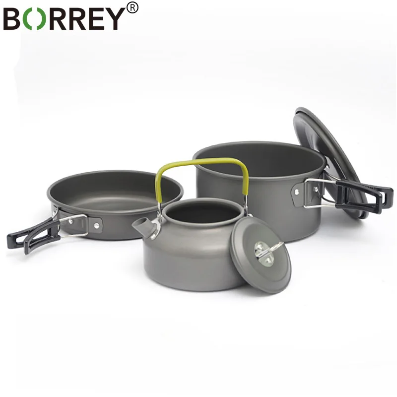 BORREY 0.8L Открытый чайник для воды алюминиевый сплав горшок для кемпинга набор для приготовления пищи складной портативный открытый пикник горшок чайник с сумкой
