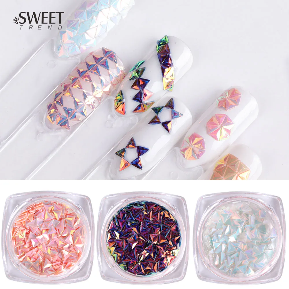 1 коробка Блестящий Треугольник Форма AB цвета ногтей флаконы хамелеон блестки