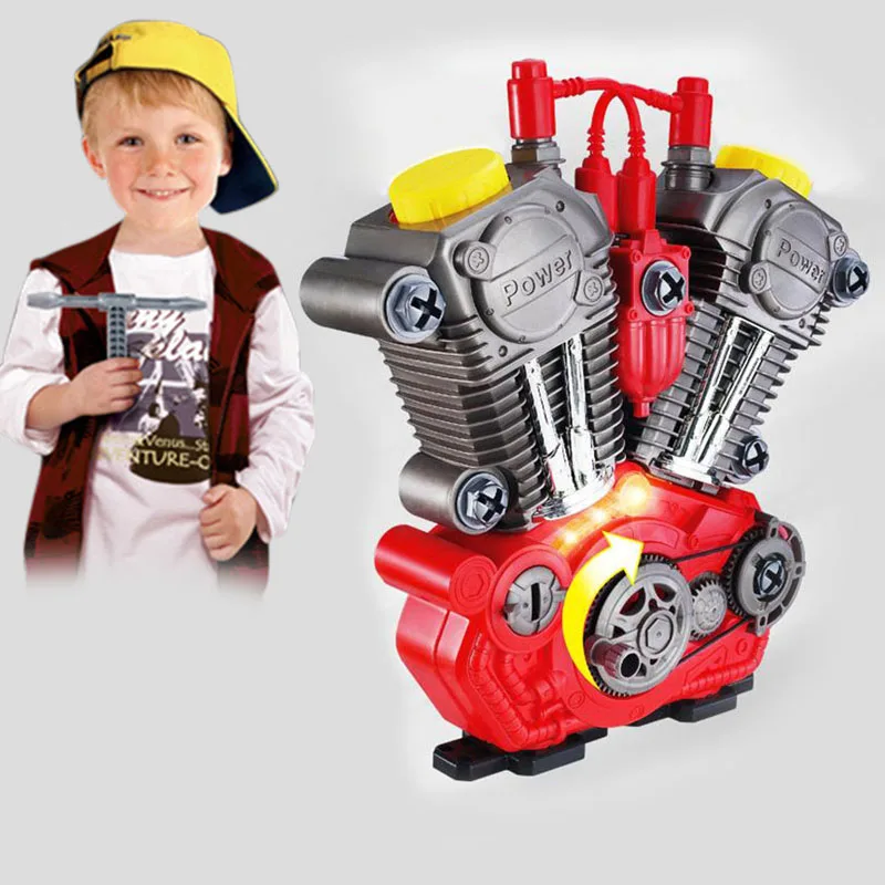 Children Toys Motorcycle Engine Overhaul Play Set With Light Sound DIY Assembly Mechanic Kit Kids Educational Toy Gifts | Игрушки и