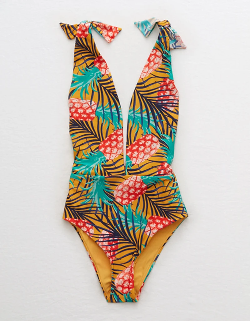 2018 New Sexy Fruits Printed Women One-Piece Swimwear Pineapple 2 Different Style Padded Bandage Swimsuis Bathing Suits | Спорт и