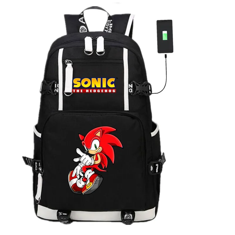 KH320 Аниме игра Соник Ежик USB рюкзак косплей черный унисекс подростков дорожная сумка для ноутбука через плечо школьные сумки подарок - Цвет: KH320