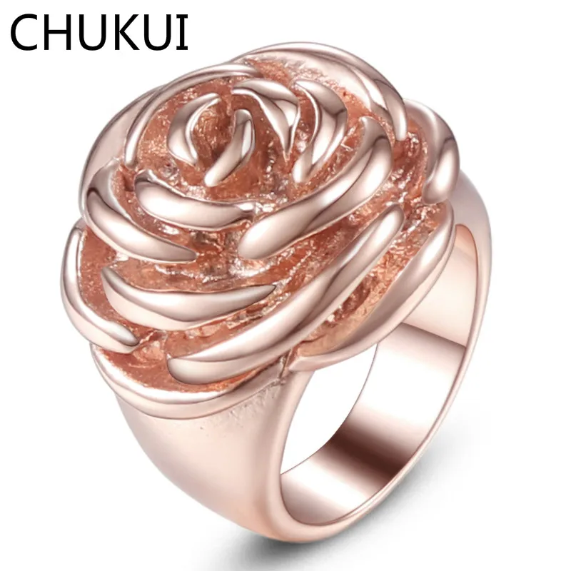 CHUKUI модные ювелирные кольца из нержавеющей стали розовое золото кольцо с цветком
