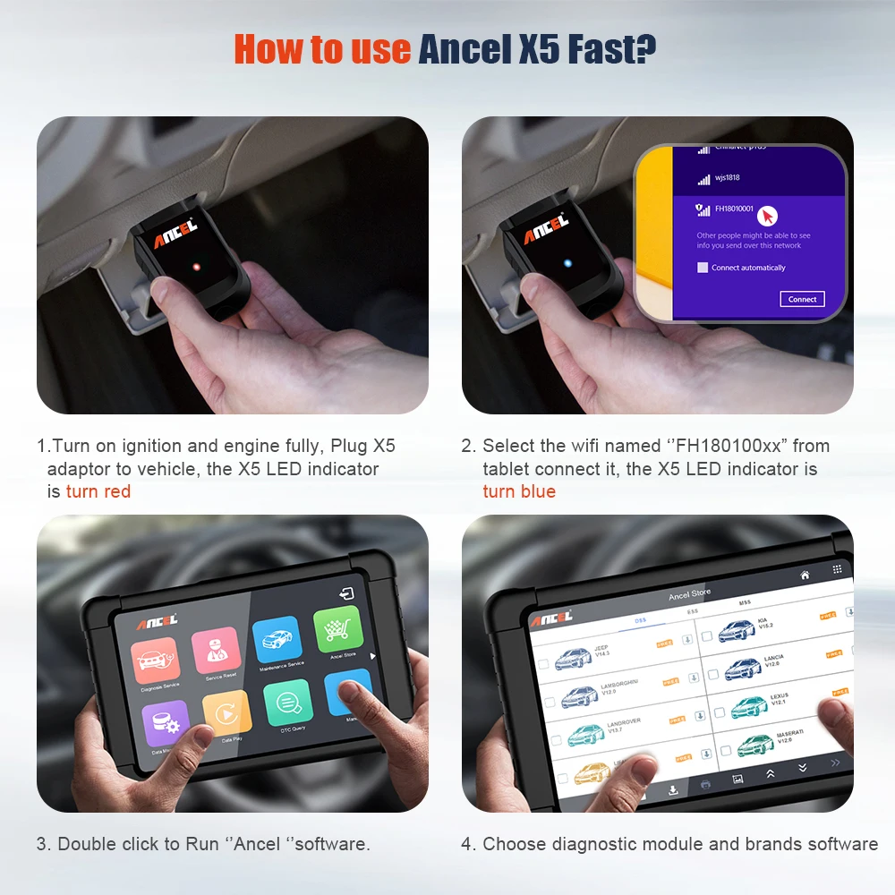 Ancel автоматический сканер полная система OBD2 Wifi сканирующие Инструменты ABS
