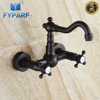 fyparf black oil rubbed bronze brass wall mounted basin faucet dual handle 360 swivel spout bathtub faucet cold hot sink faucets