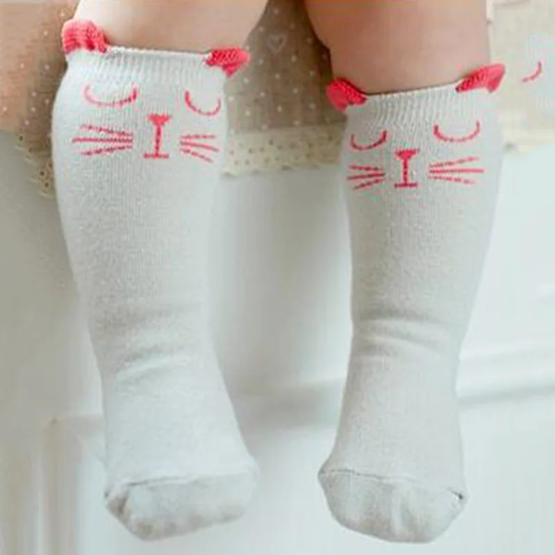 Носки унисекс детские напольные хлопковые нескользящие до колена с принтом лисы