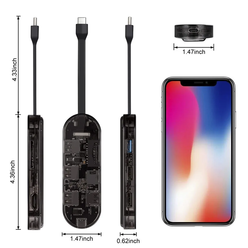 Адаптер usb Type C многопортовый адаптер HDMI выход Gigabit Ethernet SD+ Micro SD карты порты 3 usb порта для MacBook Pro samsung