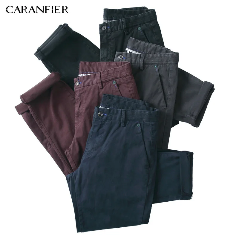 CARANFIER/Новинка 2018 года модные прямые мужские повседневные брюки удобные хлопковые