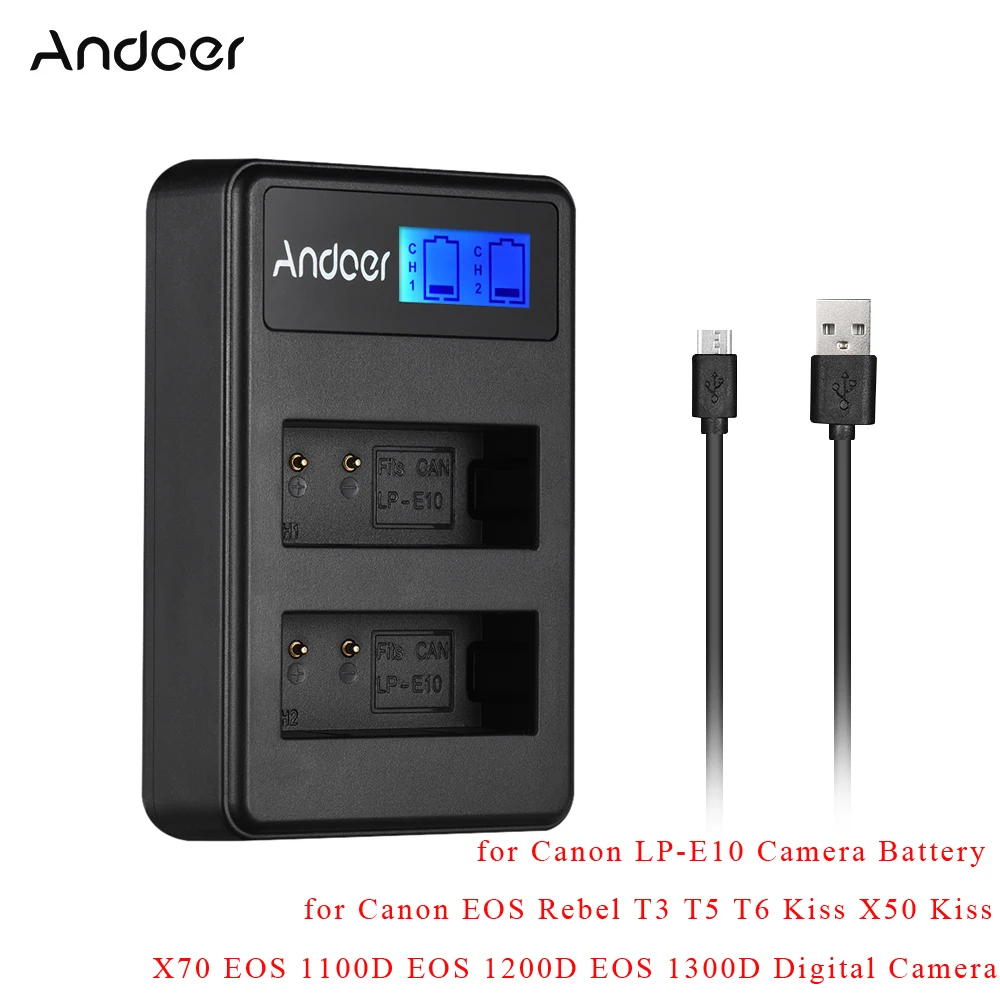 Andoer ЖК-дисплей 2-LPE компактный двухканальный ЖК-Камера зарядное устройство для sony NP-FZ100/Canon LP-E10/LP-E12/LP-E17 батарея для камеры - Цвет: Темно-серый