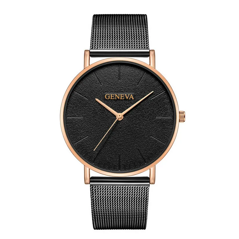 black rosegold Новинка, Geneva, простые мужские часы, сплав, сетчатый ремень, Роскошные Кварцевые наручные часы, montre homme Erkekler Izle Kol Saati - Цвет: black rosegold