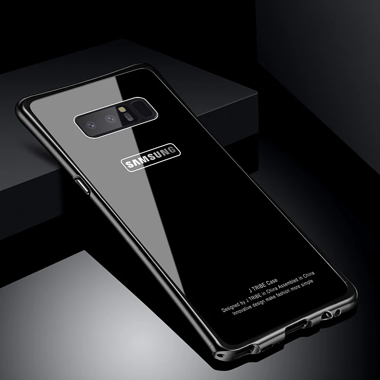 Black Для samsung Note 8 чехол, роскошный жесткий металлический алюминиевый каркас, блестящая закаленная стеклянная задняя крышка, чехол для телефона для Note 8, чехол 6,3 - Цвет: Black