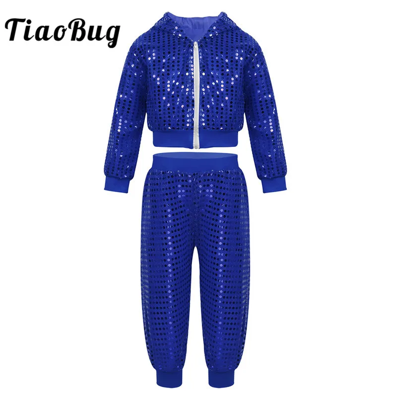 TiaoBug/костюм для танцев в стиле хип хоп детей и подростков блестящий топ с