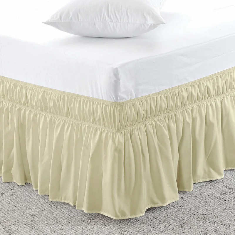 Light Khaki Обмотка вокруг кровати юбка эластичная пыль гофрированная 3 стороны ткани легко подходит морщин и выцветает стойкий сплошной цвет 1" падение полный королева король - Цвет: Light Khaki
