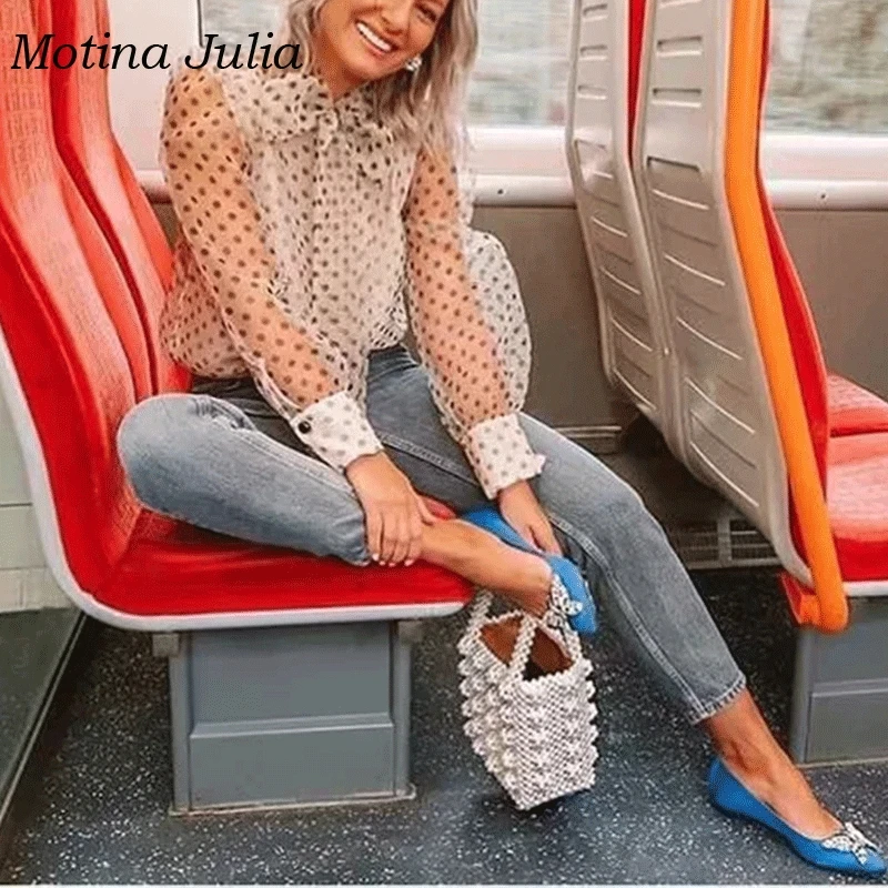 Мотина Юлия 2019 сексуальное платье из органзы в горошек женские блузки рубашки