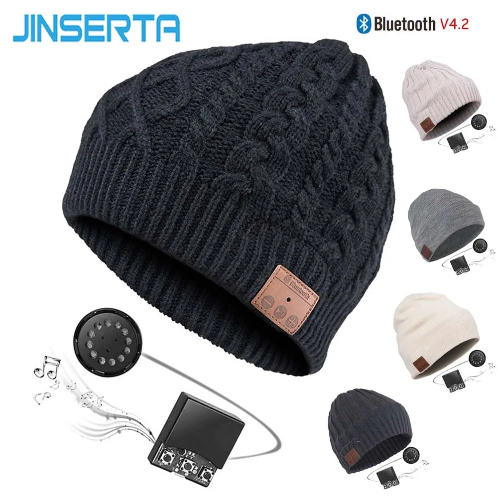 JINSERTA Беспроводной шапка c наушниками Bluetooth Музыка Смарт Кепки BT V4.2 видов спорта на открытом воздухе стерео гарнитура Динамик с микрофоном Поддержка громкой связи