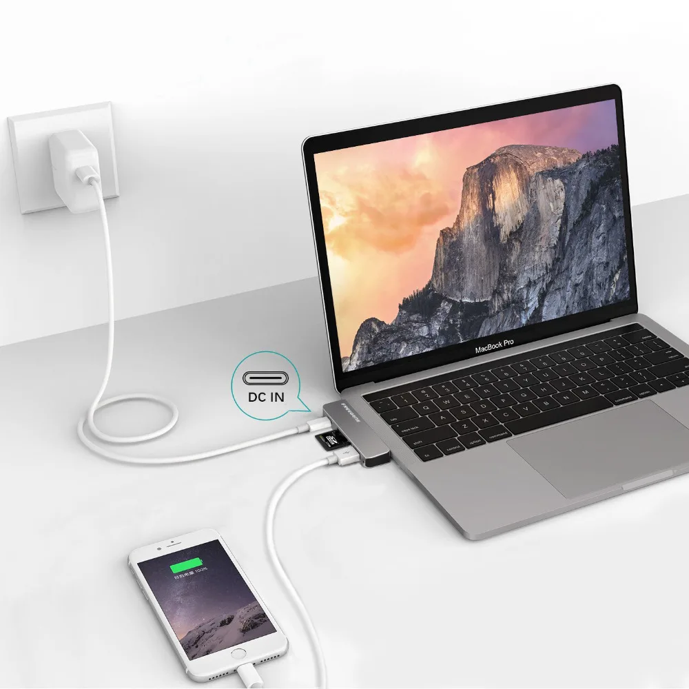 FREEGENE USB C концентратор 4 в 1 type-c концентратор с USB 3,0/SD Micro TF слот для карт/USB-C PD адаптер питания для Macbook Pro 13 15