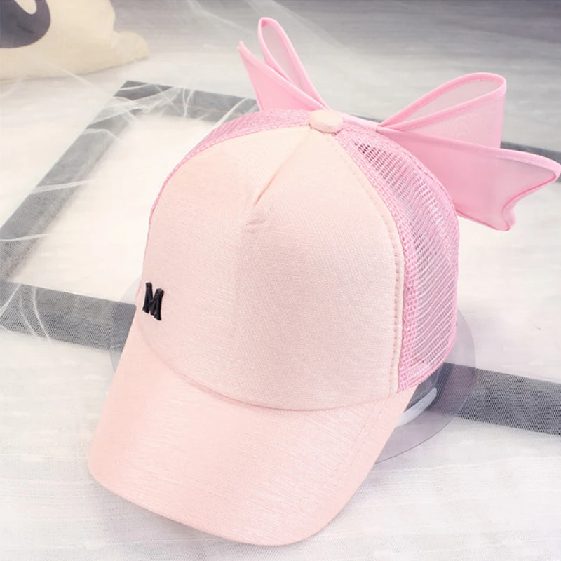 Snapback, с большим бантом, сетчатая Женская бейсбольная кепка, M mark, розовая сетчатая шляпа с бантом, летняя женская кепка, s, брендовая, для взрослых, козырек, женские солнцезащитные шапки - Цвет: Pink