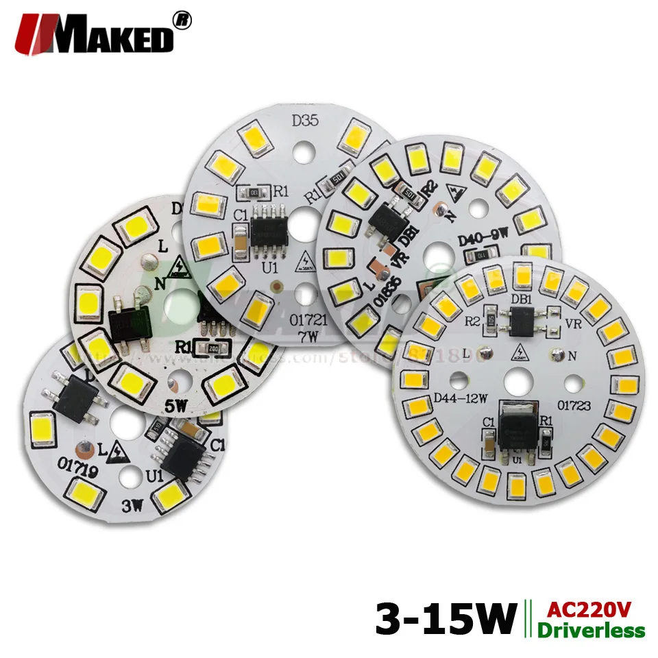 2 шт. AC220V светодиодный PCB высокая яркость 3 Вт 5 Вт 7 Вт 9 Вт 12 Вт 15 Вт SMD2835 интегрированный Smart IC драйвер Алюминий светильник источник пластина для светодиодный лампы