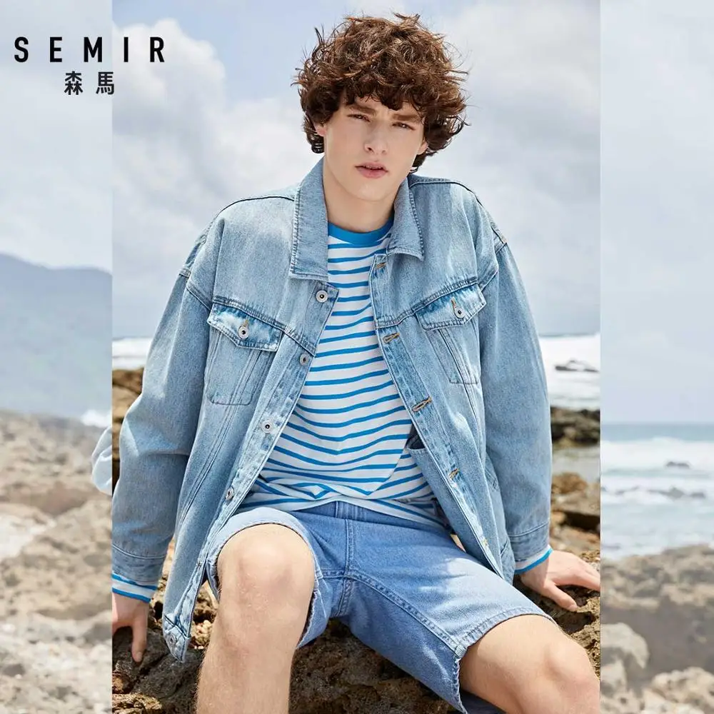 Мужская джинсовая куртка SEMIR, темно-синяя Повседневная джинсовая куртка для подростков, хлопковая джинсовая куртка с отложным воротником и длинным рукавом, джинсовая куртка-бомбер для мужчин