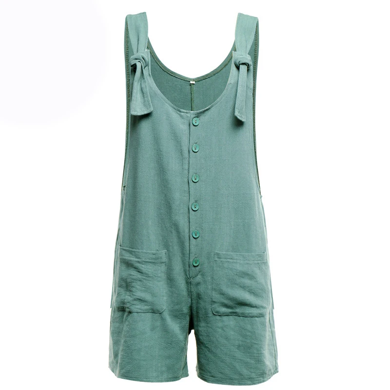 2019 Женский Повседневный комбинезон на пуговицах с карманами хлопковый льняной