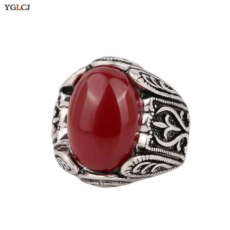 

New Men's Ring Star Moon Vintage Alloy Antique Inlay Green Black Orange Stone Vintage Ring Give Gift to Man