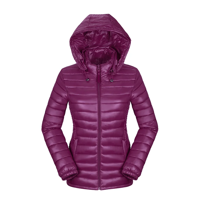 PURPLE Горячая новинка, осенне-зимняя женская куртка с капюшоном, тонкий ультра-светильник, зимнее пальто для женщин, пуховик с хлопковой подкладкой, Женская парка, короткая - Цвет: PURPLE