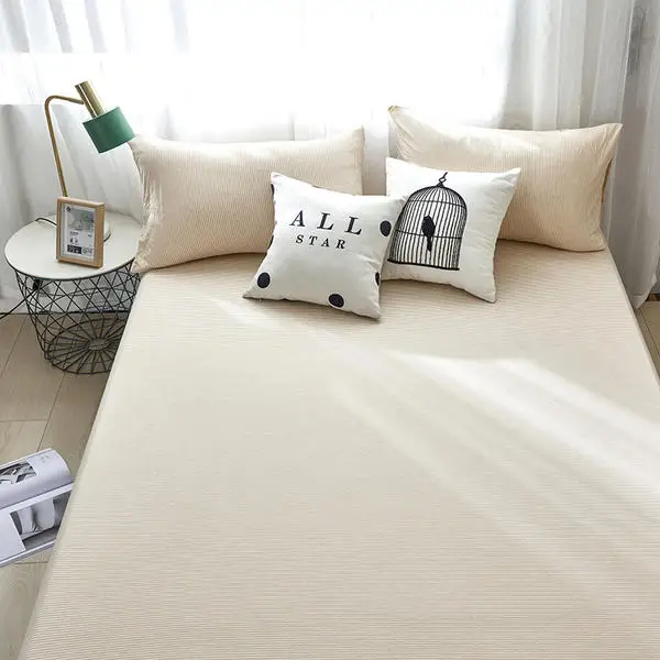 Cotton Fitted Sheet Mattress Cover Four Corners with Elastic Band Bed Sheet Pillowcase Bed Linen Queen King Full Twin Size