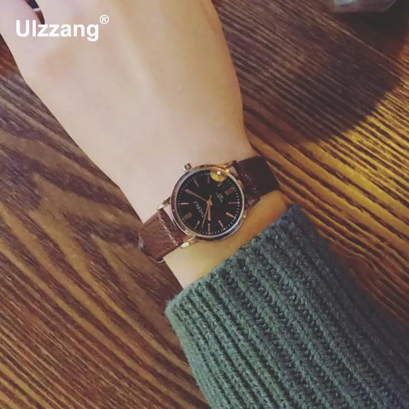 Роскошные винтажные Классические кварцевые часы из натуральной кожи золотого и