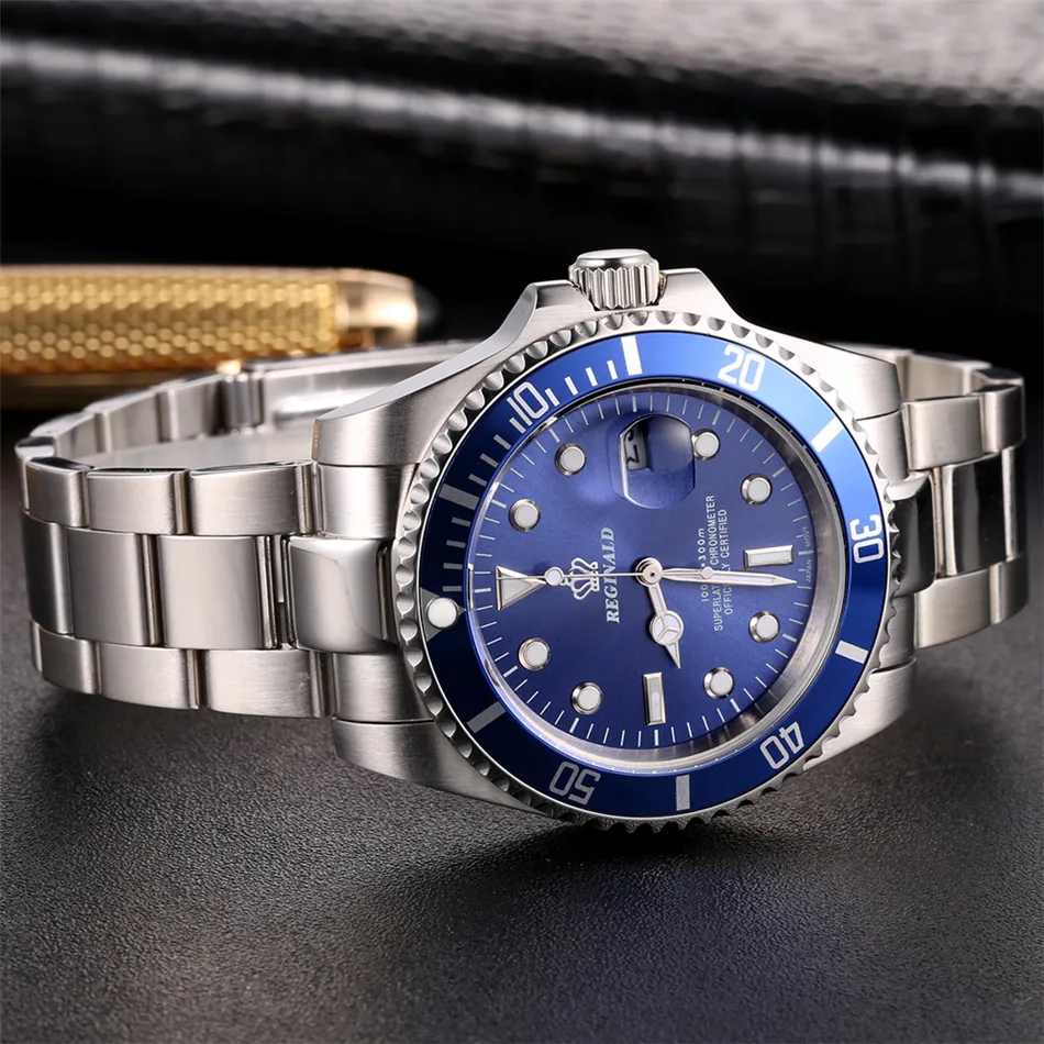 Роскошные Брендовые мужские часы Hk Crown с поворотным ободком GMT с сапфиром и датой, Спортивные кварцевые военные часы с голубым циферблатом, часы для мужчин