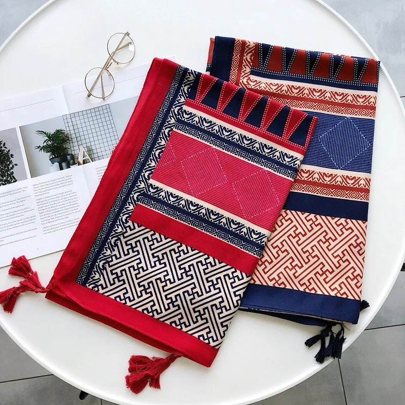 2019 модные красивые геометрические шарфы с кисточками шали Красивый хлопковый