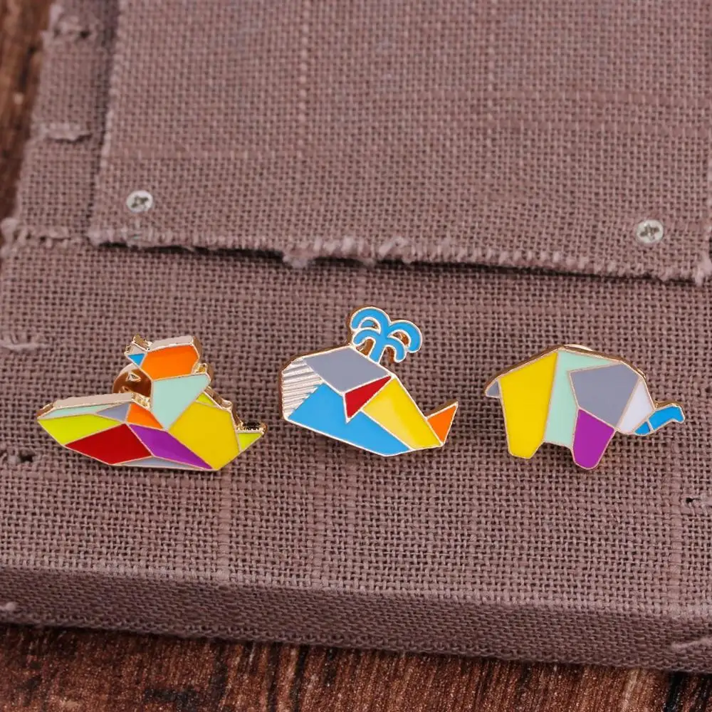 Fashion Cartoon Origami Animal Enamel Brooches Cute Rabbit Squirrel Whale Pony Penguin Fox Design Pins badge For Friends | Украшения и