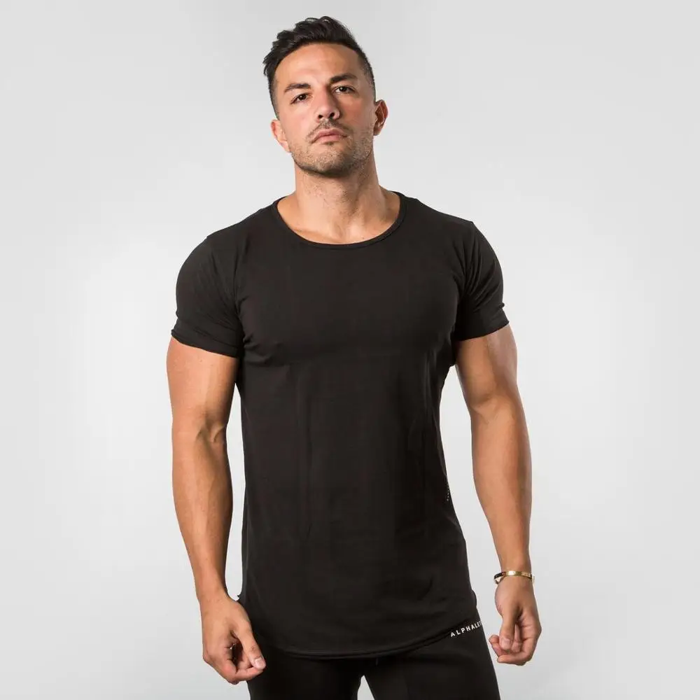 Черный Новинка ALPHALETE летние мужские тренажерные залы с коротким рукавом футболка для фитнеса бодибилдинга тонкие рубашки модные хлопковые футболки для отдыха - Цвет: Черный