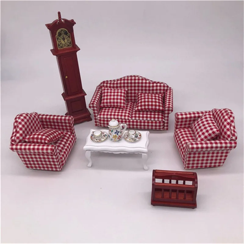 1:12 кукольный домик мебель игрушка для кукол мини двойной мягкий диван чайный столик дедушка часы ролевые игры игрушки для детей Подарки для девочек