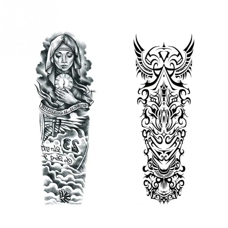 Full Arm Temporary Tattoo Decal Body Sticker for Unisex And Clock Tribal Polynesian | Красота и здоровье