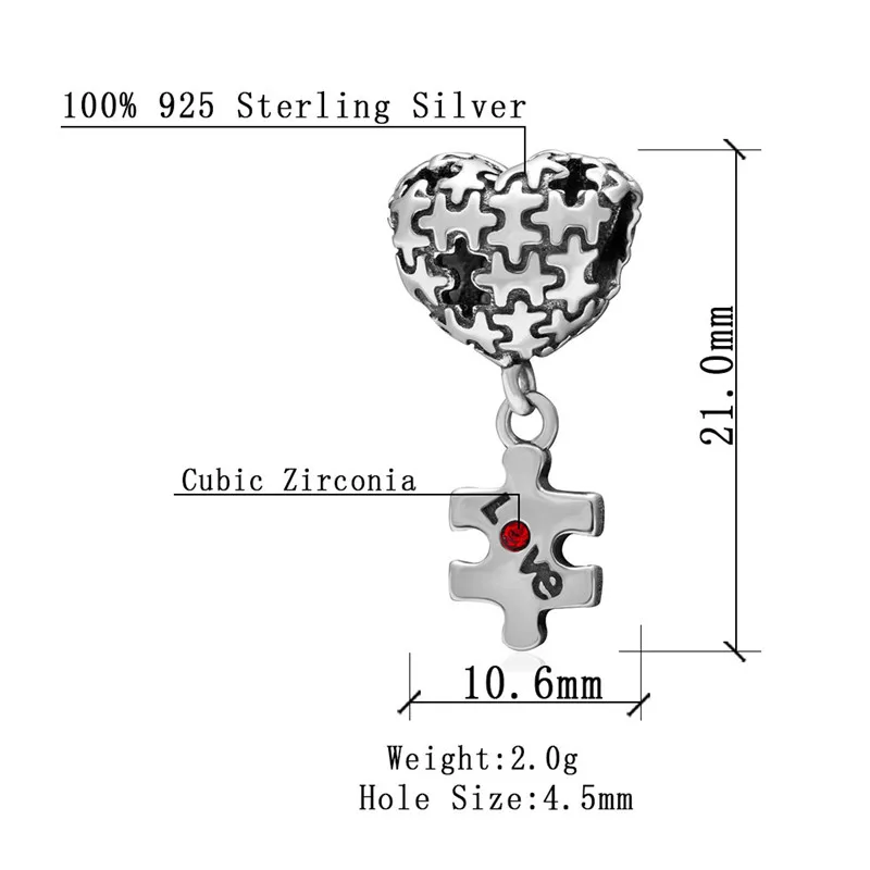 Подлинный бусины из стерлингового серебра 925 аутистическая головоломка