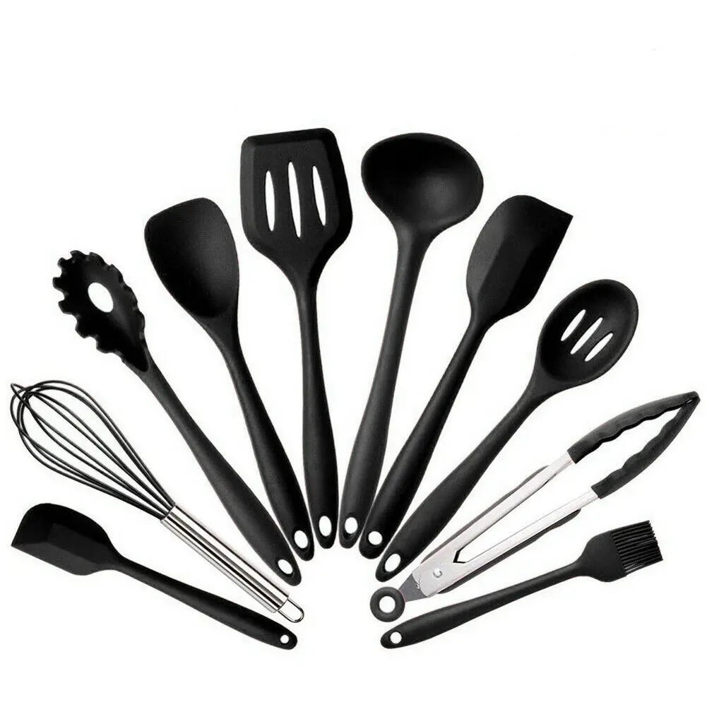 10 шт., набор силиконовой кухонной посуды Cocina Utensilios, суп-ковш, венчик, щипцы, антипригарный набор посуды, инструменты для приготовления пищи - Цвет: a