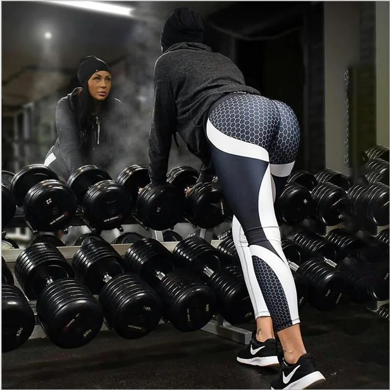 

Mesh Pattern Print Sport Leggings Fitness Leggings For Women Sporting Gym Leggings Jogging Elastic Slim Black White Yoga Pants