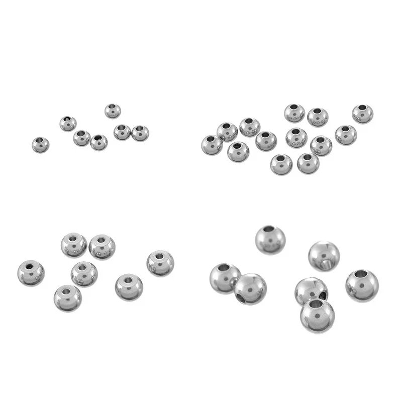 Stainless Steel Solid Round Beads For Fashion Jewelry Finding Making &amp Necklace Bright Silver Color 20PCs/50PCs | Украшения и