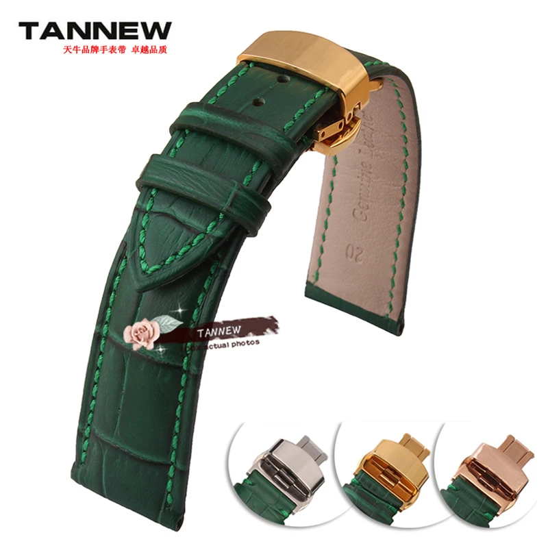 Ремешок кожаный для наручных часов зеленый браслет с застежкой-бабочкой 18 мм 20 22 -