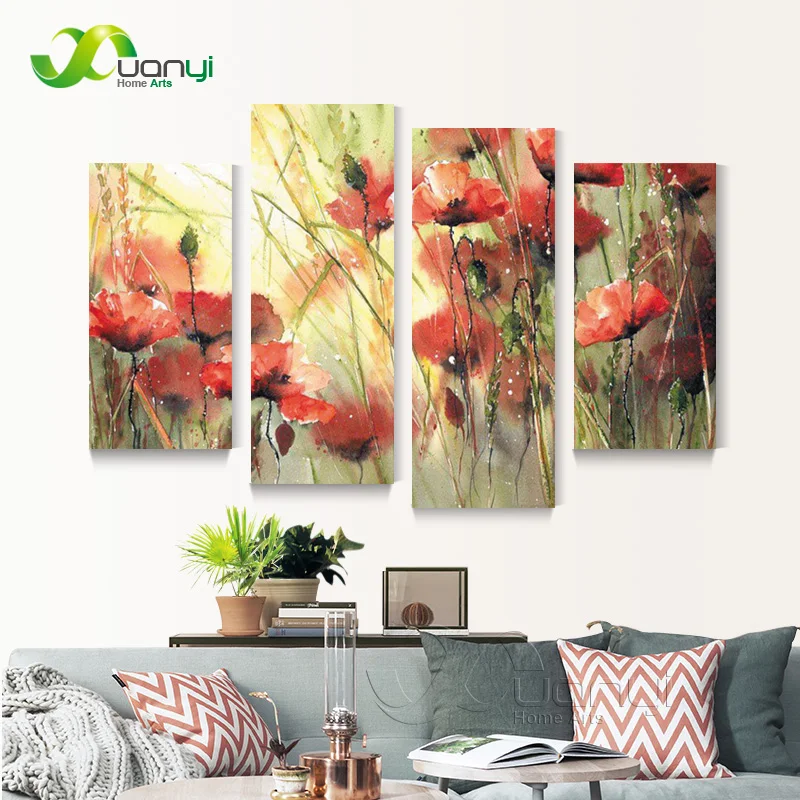 4 панели Холст цветы Акварельные картины настенная живопись современные принты