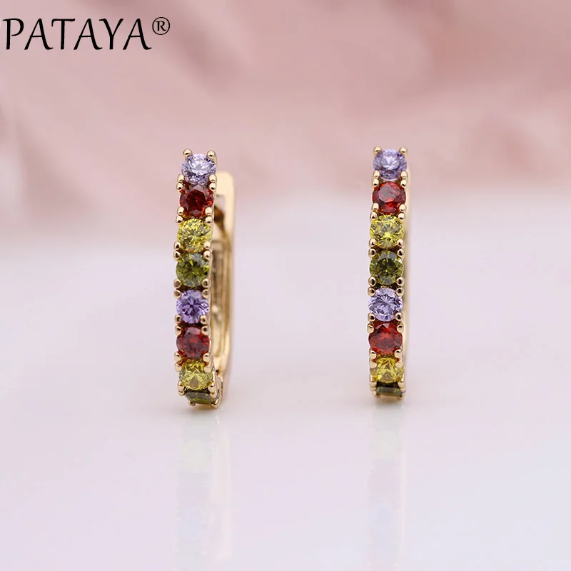 PATAYA, Новое поступление 585, розовое золото, разноцветные, Круглые, зеленые, натуральный циркон, свисающие серьги для женщин, свадебные ювелирные изделия, красивые серьги - Окраска металла: E1